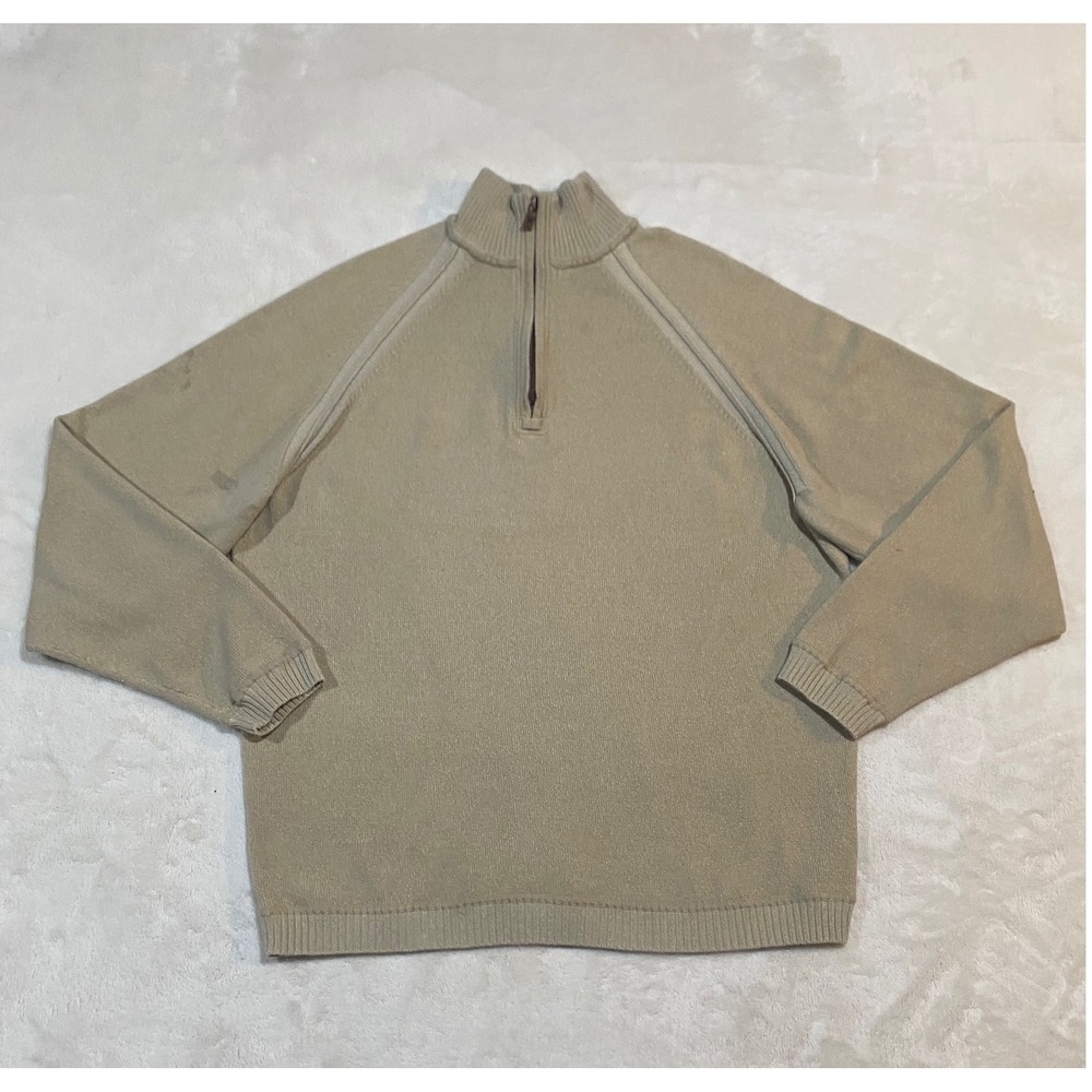 Tommy Bahama Tan Beige Quarter Zip Pullover Sweater Mock Neck Knit Women L??